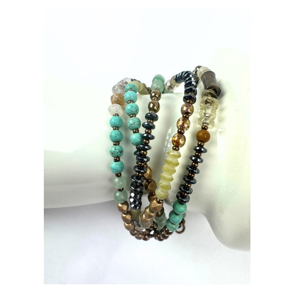 Handmade Boho Multi-Gemstone 5-Strand‎ Beaded Bracelet - Estate Festival Jewelry
